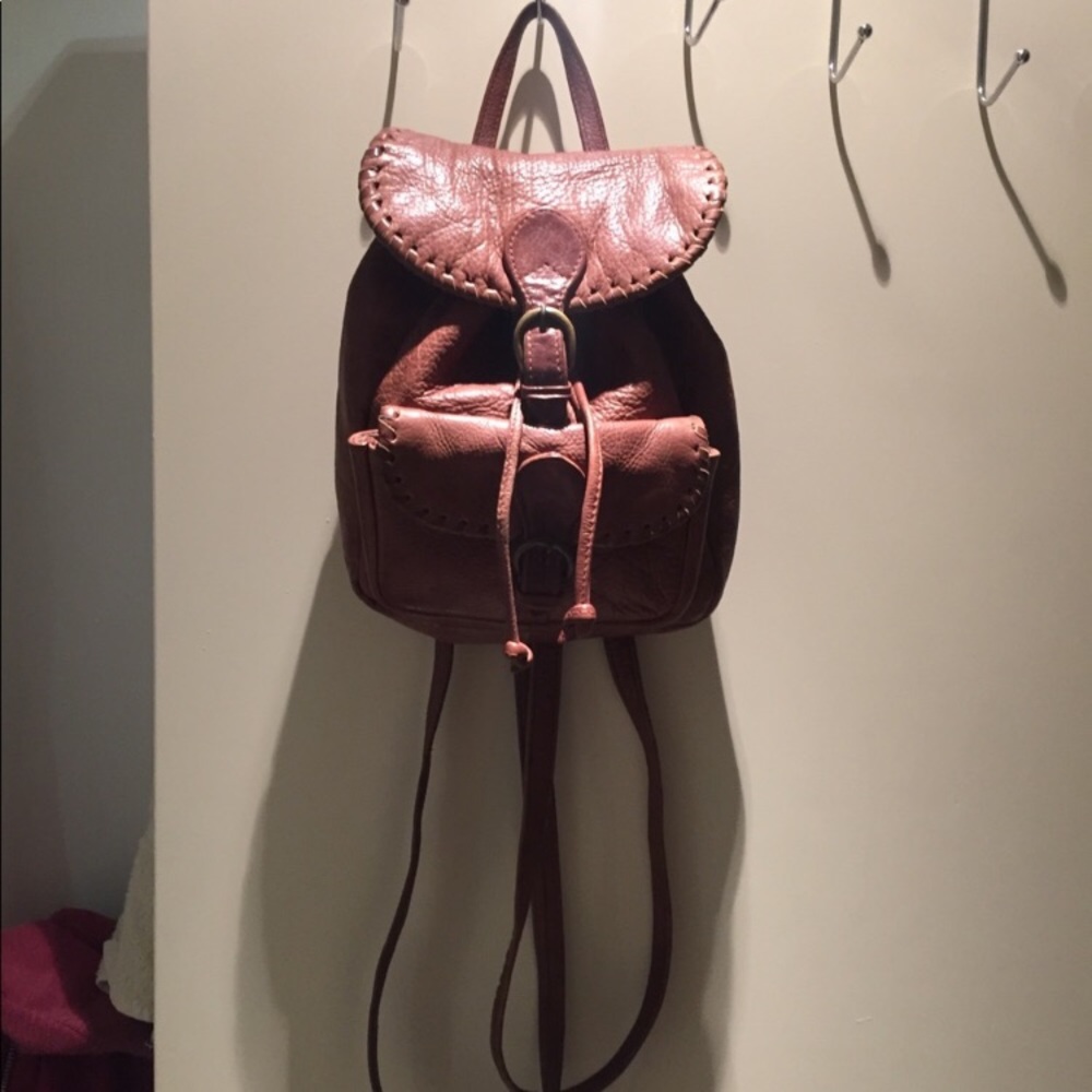 Vintage Leather tan brown mini backpack